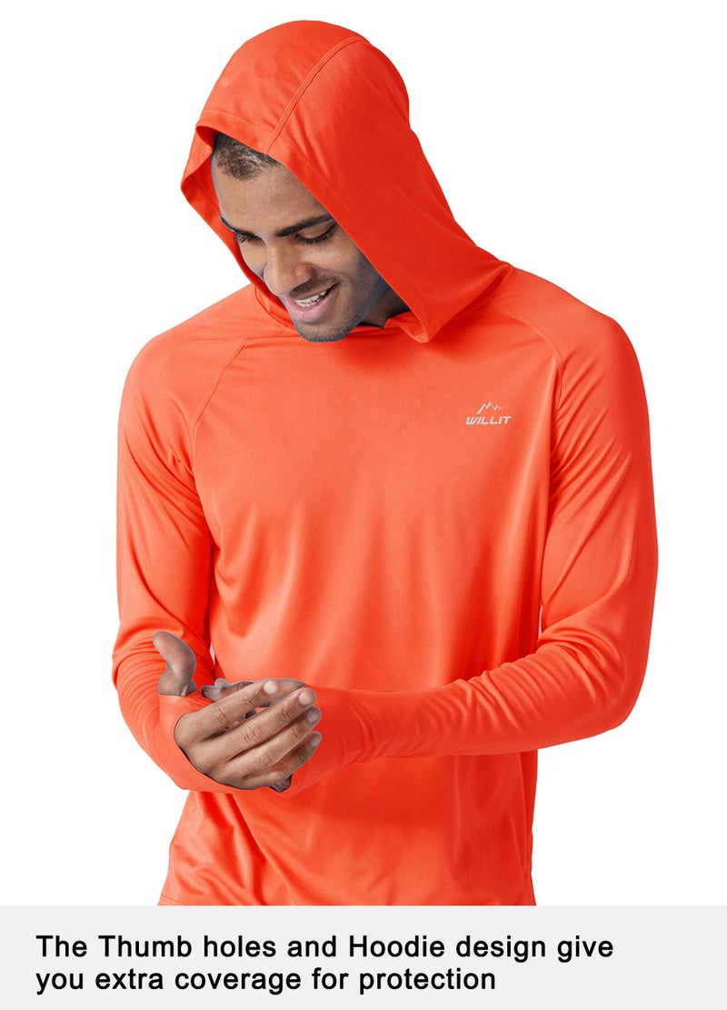 Willit Men's Sun Shirts UPF 50+ Rash Guard Long Sleeve Sun Protection Hoodie SPF UV Fishing Lightweight Athletic Running Tangerine L - Image 2
